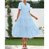 imageBTFBM Summer Dresses for Women 2025 Vacation V Neck Loose Short Sleeve A Line Tiered Flowy Casual Midi Beach DressSky Blue