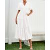 imageBTFBM Summer Dresses for Women 2025 Vacation V Neck Loose Short Sleeve A Line Tiered Flowy Casual Midi Beach DressWhite