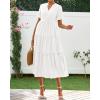 imageBTFBM Summer Dresses for Women 2025 Vacation V Neck Loose Short Sleeve A Line Tiered Flowy Casual Midi Beach DressWhite