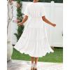 imageBTFBM Summer Dresses for Women 2025 Vacation V Neck Loose Short Sleeve A Line Tiered Flowy Casual Midi Beach DressWhite