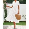 imageBTFBM Summer Dresses for Women 2025 Vacation V Neck Loose Short Sleeve A Line Tiered Flowy Casual Midi Beach DressWhite