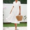 imageBTFBM Summer Dresses for Women 2025 Vacation V Neck Loose Short Sleeve A Line Tiered Flowy Casual Midi Beach DressWhite