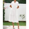 imageBTFBM Summer Dresses for Women 2025 Vacation V Neck Loose Short Sleeve A Line Tiered Flowy Casual Midi Beach DressWhite