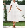 imageBTFBM Summer Dresses for Women 2025 Vacation V Neck Loose Short Sleeve A Line Tiered Flowy Casual Midi Beach DressWhite