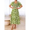imageBTFBM Summer Floral Dress for Women 2025 Spring Boho Short Sleeve Square Neck Smocked Flowy Maxi Beach Vacation DressesFloral Army Green White