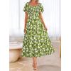 imageBTFBM Summer Floral Dress for Women 2025 Spring Boho Short Sleeve Square Neck Smocked Flowy Maxi Beach Vacation DressesFloral Army Green White