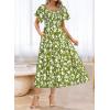 imageBTFBM Summer Floral Dress for Women 2025 Spring Boho Short Sleeve Square Neck Smocked Flowy Maxi Beach Vacation DressesFloral Army Green White