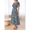 imageBTFBM Summer Floral Dress for Women 2025 Spring Boho Short Sleeve Square Neck Smocked Flowy Maxi Beach Vacation DressesFloral Blue Yellow