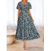 imageBTFBM Summer Floral Dress for Women 2025 Spring Boho Short Sleeve Square Neck Smocked Flowy Maxi Beach Vacation DressesFloral Blue Yellow