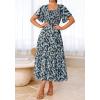 imageBTFBM Summer Floral Dress for Women 2025 Spring Boho Short Sleeve Square Neck Smocked Flowy Maxi Beach Vacation DressesFloral Blue Yellow