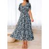 imageBTFBM Summer Floral Dress for Women 2025 Spring Boho Short Sleeve Square Neck Smocked Flowy Maxi Beach Vacation DressesFloral Blue Yellow