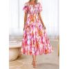 imageBTFBM Summer Floral Dress for Women 2025 Spring Boho Short Sleeve Square Neck Smocked Flowy Maxi Beach Vacation DressesFloral Brown Purple