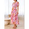 imageBTFBM Summer Floral Dress for Women 2025 Spring Boho Short Sleeve Square Neck Smocked Flowy Maxi Beach Vacation DressesFloral Brown Purple