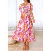 imageBTFBM Summer Floral Dress for Women 2025 Spring Boho Short Sleeve Square Neck Smocked Flowy Maxi Beach Vacation DressesFloral Brown Purple