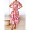 imageBTFBM Summer Floral Dress for Women 2025 Spring Boho Short Sleeve Square Neck Smocked Flowy Maxi Beach Vacation DressesFloral Brown Purple