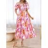 imageBTFBM Summer Floral Dress for Women 2025 Spring Boho Short Sleeve Square Neck Smocked Flowy Maxi Beach Vacation DressesFloral Brown Purple