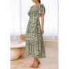 imageBTFBM Summer Floral Dress for Women 2025 Spring Boho Short Sleeve Square Neck Smocked Flowy Maxi Beach Vacation DressesFloral Grass Green