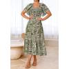 imageBTFBM Summer Floral Dress for Women 2025 Spring Boho Short Sleeve Square Neck Smocked Flowy Maxi Beach Vacation DressesFloral Grass Green
