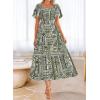 imageBTFBM Summer Floral Dress for Women 2025 Spring Boho Short Sleeve Square Neck Smocked Flowy Maxi Beach Vacation DressesFloral Grass Green