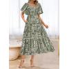 imageBTFBM Summer Floral Dress for Women 2025 Spring Boho Short Sleeve Square Neck Smocked Flowy Maxi Beach Vacation DressesFloral Grass Green