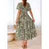 imageBTFBM Summer Floral Dress for Women 2025 Spring Boho Short Sleeve Square Neck Smocked Flowy Maxi Beach Vacation DressesFloral Grass Green
