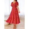 imageBTFBM Summer Floral Dress for Women 2025 Spring Boho Short Sleeve Square Neck Smocked Flowy Maxi Beach Vacation DressesFloral Orange Purple