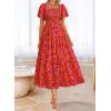imageBTFBM Summer Floral Dress for Women 2025 Spring Boho Short Sleeve Square Neck Smocked Flowy Maxi Beach Vacation DressesFloral Orange Purple