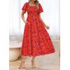 imageBTFBM Summer Floral Dress for Women 2025 Spring Boho Short Sleeve Square Neck Smocked Flowy Maxi Beach Vacation DressesFloral Orange Purple