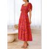 imageBTFBM Summer Floral Dress for Women 2025 Spring Boho Short Sleeve Square Neck Smocked Flowy Maxi Beach Vacation DressesFloral Orange Purple