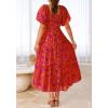 imageBTFBM Summer Floral Dress for Women 2025 Spring Boho Short Sleeve Square Neck Smocked Flowy Maxi Beach Vacation DressesFloral Orange Purple