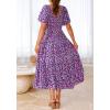 imageBTFBM Summer Floral Dress for Women 2025 Spring Boho Short Sleeve Square Neck Smocked Flowy Maxi Beach Vacation DressesFloral Purple
