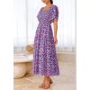 imageBTFBM Summer Floral Dress for Women 2025 Spring Boho Short Sleeve Square Neck Smocked Flowy Maxi Beach Vacation DressesFloral Purple