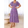 imageBTFBM Summer Floral Dress for Women 2025 Spring Boho Short Sleeve Square Neck Smocked Flowy Maxi Beach Vacation DressesFloral Purple