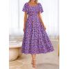 imageBTFBM Summer Floral Dress for Women 2025 Spring Boho Short Sleeve Square Neck Smocked Flowy Maxi Beach Vacation DressesFloral Purple