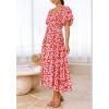 imageBTFBM Summer Floral Dress for Women 2025 Spring Boho Short Sleeve Square Neck Smocked Flowy Maxi Beach Vacation DressesFloral Red White