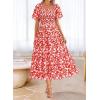 imageBTFBM Summer Floral Dress for Women 2025 Spring Boho Short Sleeve Square Neck Smocked Flowy Maxi Beach Vacation DressesFloral Red White