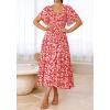 imageBTFBM Summer Floral Dress for Women 2025 Spring Boho Short Sleeve Square Neck Smocked Flowy Maxi Beach Vacation DressesFloral Red White