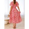imageBTFBM Summer Floral Dress for Women 2025 Spring Boho Short Sleeve Square Neck Smocked Flowy Maxi Beach Vacation DressesFloral Red White