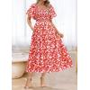 imageBTFBM Summer Floral Dress for Women 2025 Spring Boho Short Sleeve Square Neck Smocked Flowy Maxi Beach Vacation DressesFloral Red White