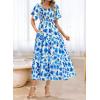 imageBTFBM Summer Floral Dress for Women 2025 Spring Boho Short Sleeve Square Neck Smocked Flowy Maxi Beach Vacation DressesFloral White Blue