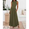 imageBTFBM Summer Maxi Dresses for Women 2025 Sleeveless Casual Ruched High Waisted Tank Long Sundress Flowy Beach DressArmy Green
