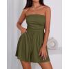imageBTFBM Summer Womens Romper 2025 Strapless Tube Top Beach Vacation Clothes Ruffle Boho Loose Shorts Jumpsuits PocketsArmy Green