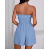 imageBTFBM Summer Womens Romper 2025 Strapless Tube Top Beach Vacation Clothes Ruffle Boho Loose Shorts Jumpsuits PocketsBlue