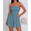 imageBTFBM Summer Womens Romper 2025 Strapless Tube Top Beach Vacation Clothes Ruffle Boho Loose Shorts Jumpsuits PocketsGrey Blue