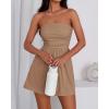 imageBTFBM Summer Womens Romper 2025 Strapless Tube Top Beach Vacation Clothes Ruffle Boho Loose Shorts Jumpsuits PocketsKhaki