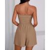 imageBTFBM Summer Womens Romper 2025 Strapless Tube Top Beach Vacation Clothes Ruffle Boho Loose Shorts Jumpsuits PocketsKhaki