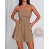 imageBTFBM Summer Womens Romper 2025 Strapless Tube Top Beach Vacation Clothes Ruffle Boho Loose Shorts Jumpsuits PocketsKhaki