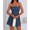imageBTFBM Summer Womens Romper 2025 Strapless Tube Top Beach Vacation Clothes Ruffle Boho Loose Shorts Jumpsuits PocketsNavy