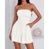 imageBTFBM Summer Womens Romper 2025 Strapless Tube Top Beach Vacation Clothes Ruffle Boho Loose Shorts Jumpsuits PocketsWhite