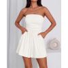 imageBTFBM Summer Womens Romper 2025 Strapless Tube Top Beach Vacation Clothes Ruffle Boho Loose Shorts Jumpsuits PocketsWhite